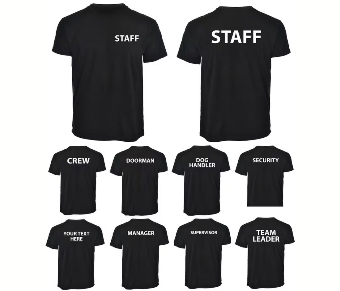 Personalised Staff Left Chest Back Security Workwear Unisex Uniform T-Shirt Tee