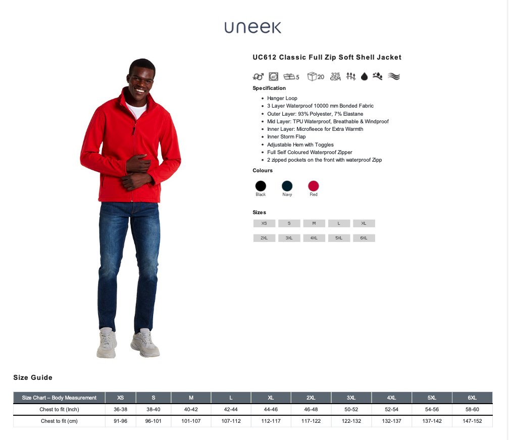 Uneek Classic Full Zip Softshell Jacket UC612 £