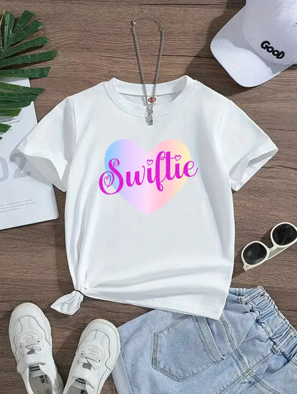 Girls Kids Swiftie Printed T-shirt Taylor Swift Fan Concert Souvenir UK 2024 Tee